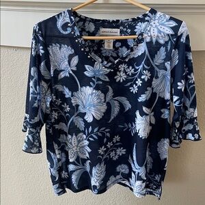Alfred Dunner Navy Floral Blouse